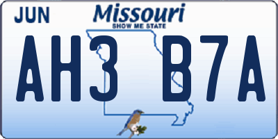 MO license plate AH3B7A