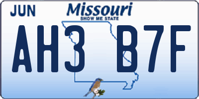 MO license plate AH3B7F