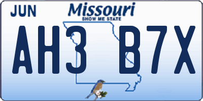 MO license plate AH3B7X