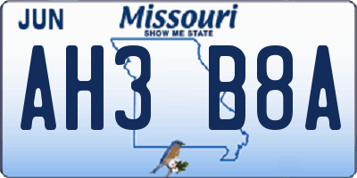 MO license plate AH3B8A