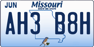 MO license plate AH3B8H