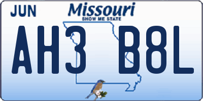 MO license plate AH3B8L