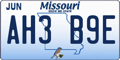 MO license plate AH3B9E