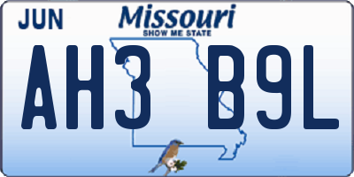 MO license plate AH3B9L