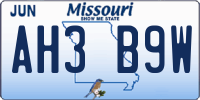 MO license plate AH3B9W