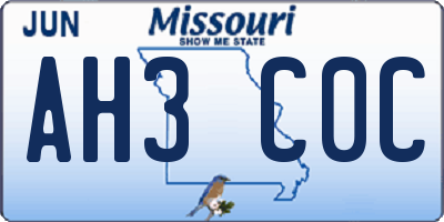 MO license plate AH3C0C