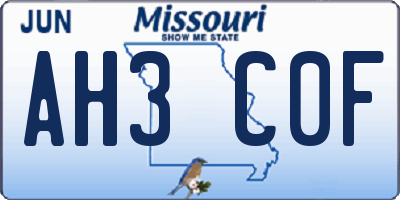 MO license plate AH3C0F