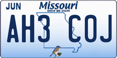 MO license plate AH3C0J