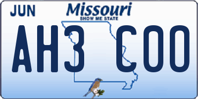 MO license plate AH3C0O