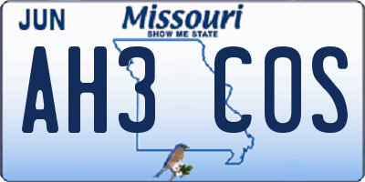 MO license plate AH3C0S