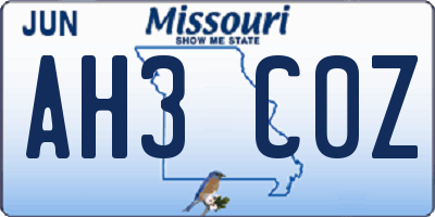 MO license plate AH3C0Z