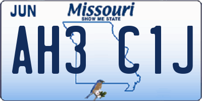 MO license plate AH3C1J
