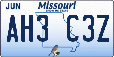 MO license plate AH3C3Z