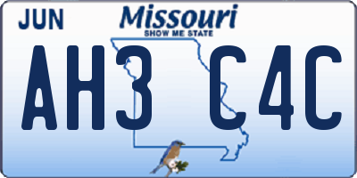 MO license plate AH3C4C