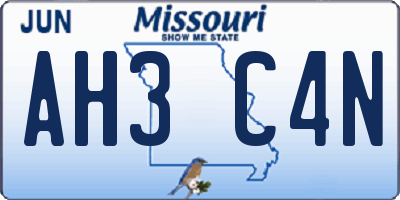 MO license plate AH3C4N