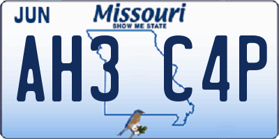 MO license plate AH3C4P