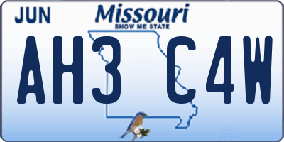 MO license plate AH3C4W