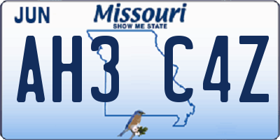MO license plate AH3C4Z
