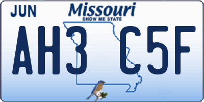 MO license plate AH3C5F