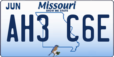MO license plate AH3C6E