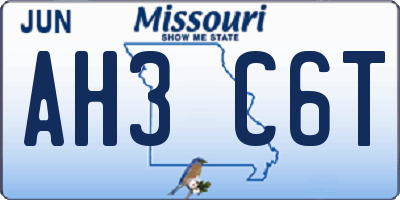 MO license plate AH3C6T