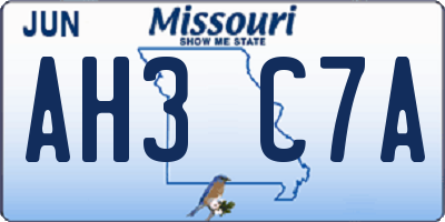 MO license plate AH3C7A