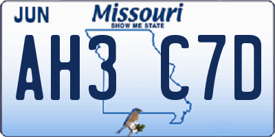 MO license plate AH3C7D