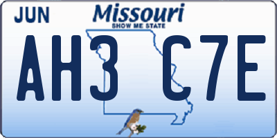MO license plate AH3C7E