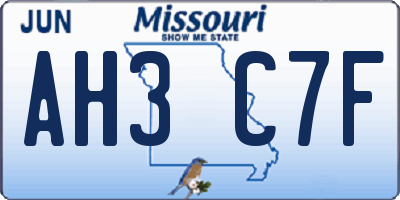 MO license plate AH3C7F