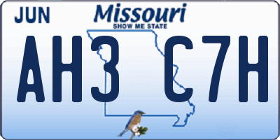 MO license plate AH3C7H