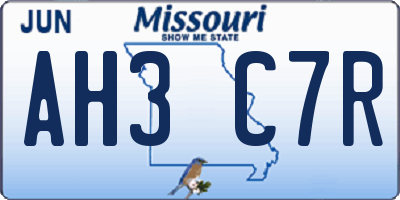 MO license plate AH3C7R