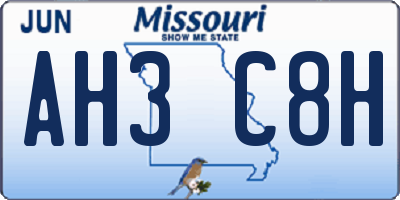 MO license plate AH3C8H