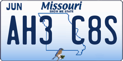 MO license plate AH3C8S