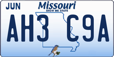 MO license plate AH3C9A