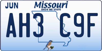 MO license plate AH3C9F