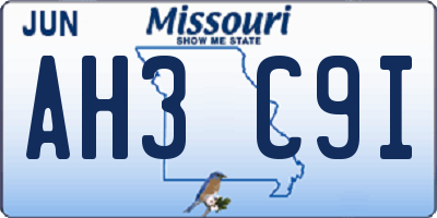 MO license plate AH3C9I