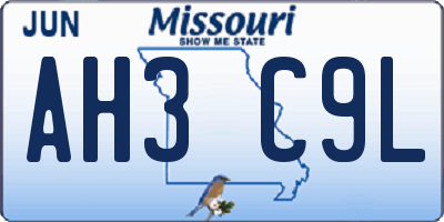 MO license plate AH3C9L