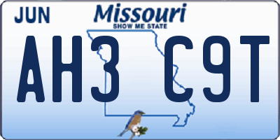 MO license plate AH3C9T