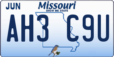 MO license plate AH3C9U