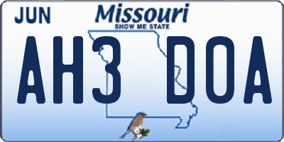 MO license plate AH3D0A