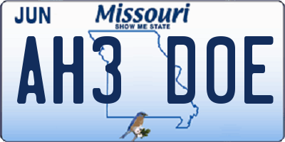 MO license plate AH3D0E