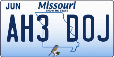 MO license plate AH3D0J