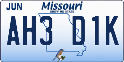 MO license plate AH3D1K