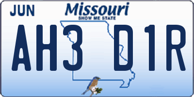 MO license plate AH3D1R