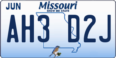 MO license plate AH3D2J