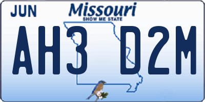 MO license plate AH3D2M