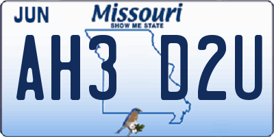 MO license plate AH3D2U