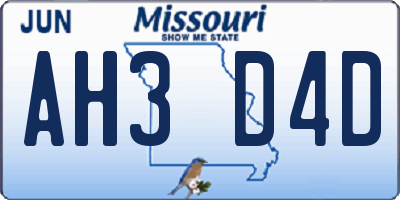 MO license plate AH3D4D