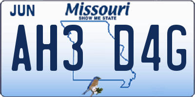 MO license plate AH3D4G