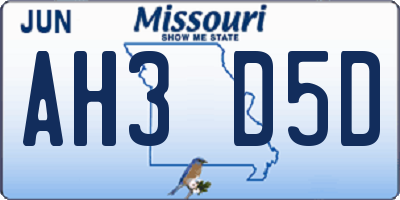 MO license plate AH3D5D